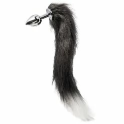 Cheap 🔔 Kinky Tails Vixen Grey Faux Fur Stainless Steel Tail Butt Plug 😀