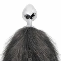 Cheap 🔔 Kinky Tails Vixen Grey Faux Fur Stainless Steel Tail Butt Plug 😀 -Sex Toys Sale unnamed file 254