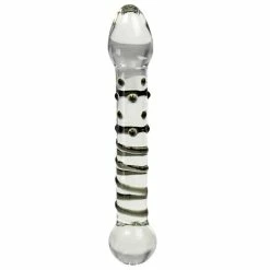 Cheapest ✔️ Glacier Glass Black Spiral And Dot Dual-Sided Dildo ? 5.5 Inch 🔔